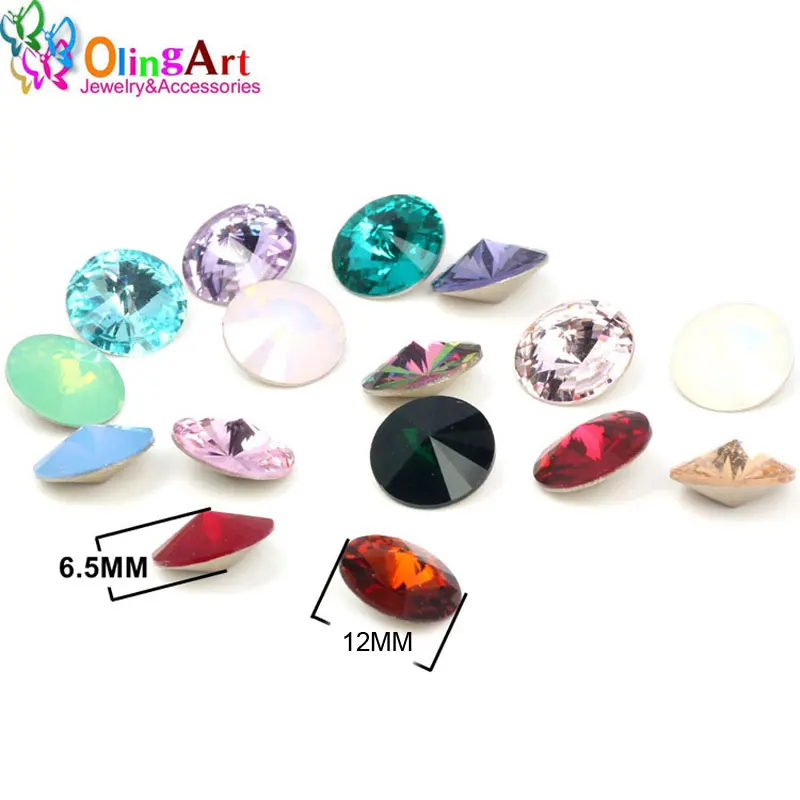 OlingArt 16pcs Puntsteen Crystal Rivoli (12MM) 5 Stuks (Crystal Shine) DIY Bracelets Necklaces Pendant  Jewelry Making