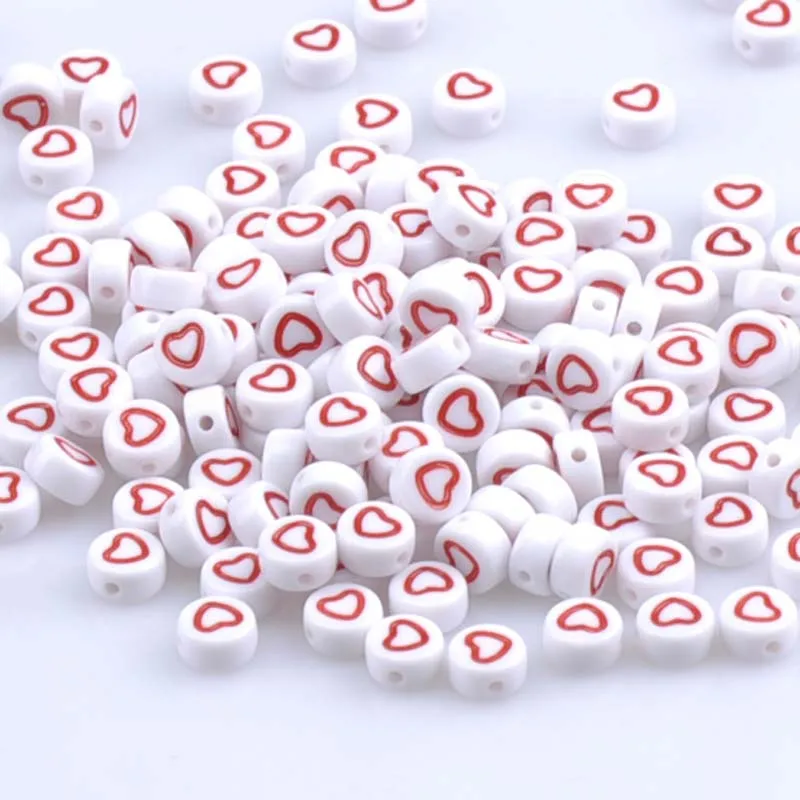 7X4mm 400PCs red Love Heart Acrylic Flat Round Pony Beads For Jewelry Making YKL0535