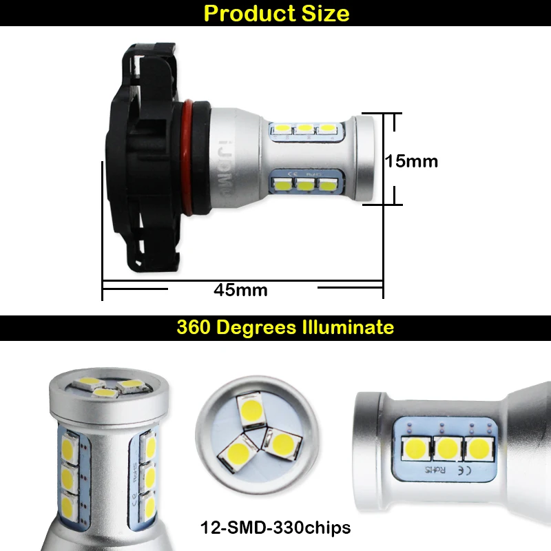 Gtinthebox CANBUS H16 5202 PS19W dop24w 12-SMD LED لمبات ل 2008-up Audi A3 8P DRL النهار تشغيل ضوء زينون أبيض أحمر العنبر