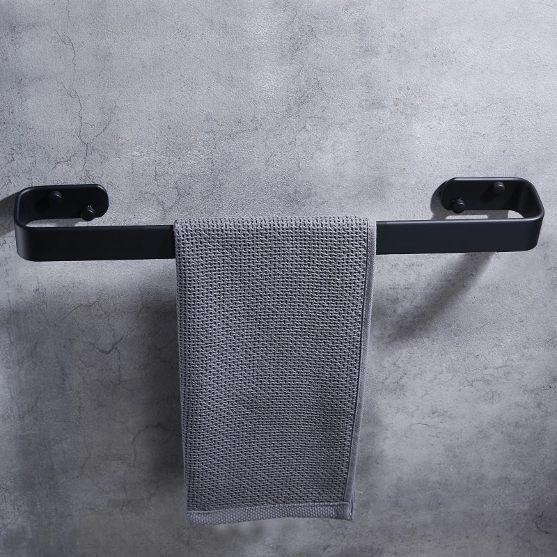 Square Towel Bar Black Space Aluminum Wall Mounted Washroom Single Towel Rack Hanging Holder Accessories Bathroom Towel Holder