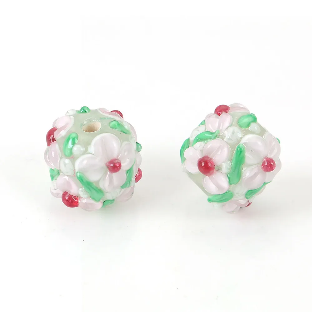 DoreenBeads Lampwork Glass Encased Floral Beads Round Flower Leaves About 13mm( 4/8") x 13mm( 4/8"), Hole: Approx 2.5mm, 1 Piece