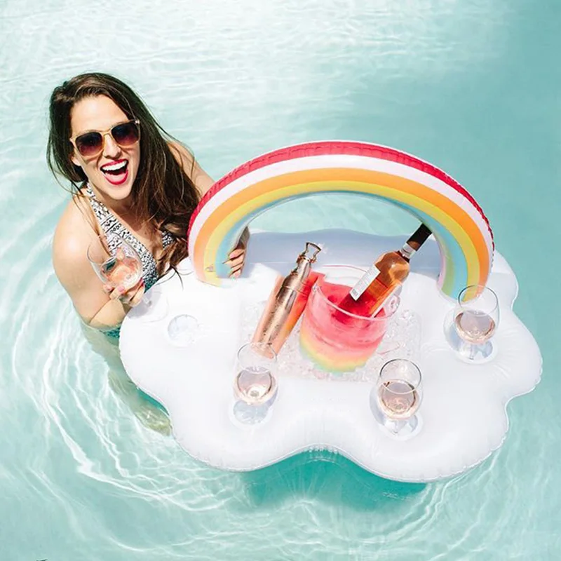 Porte-gobelet en nuage arc-en-ciel, matelas gonflable, seau à glace, plateau de Table, Bar, piscine, fête, bière, boisson, nourriture, flotteur, fête de natation, jouets amusants