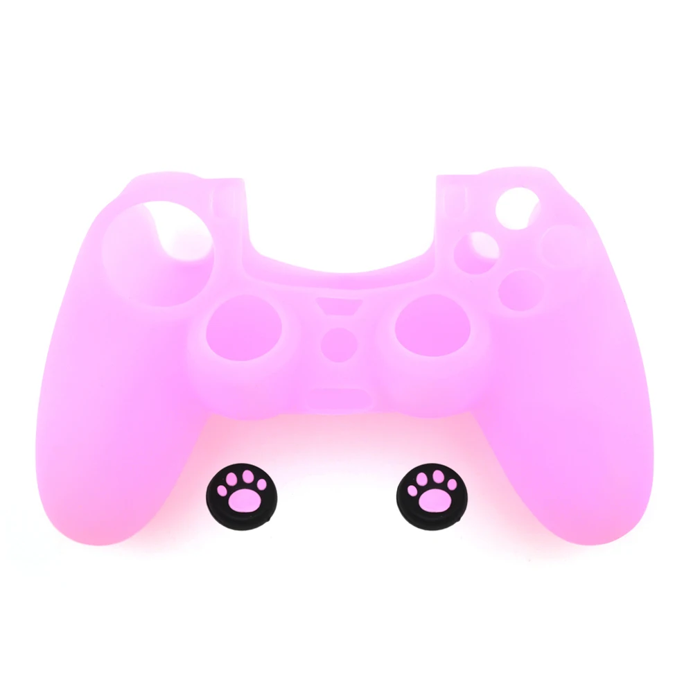 2 في 1 غطاء من مطاط السيليكون الناعم لجهاز بلاي ستيشن 4 PS4 وحدة تحكم الجلد + 2 قطعة قبعات سيليكون عصا التحكم