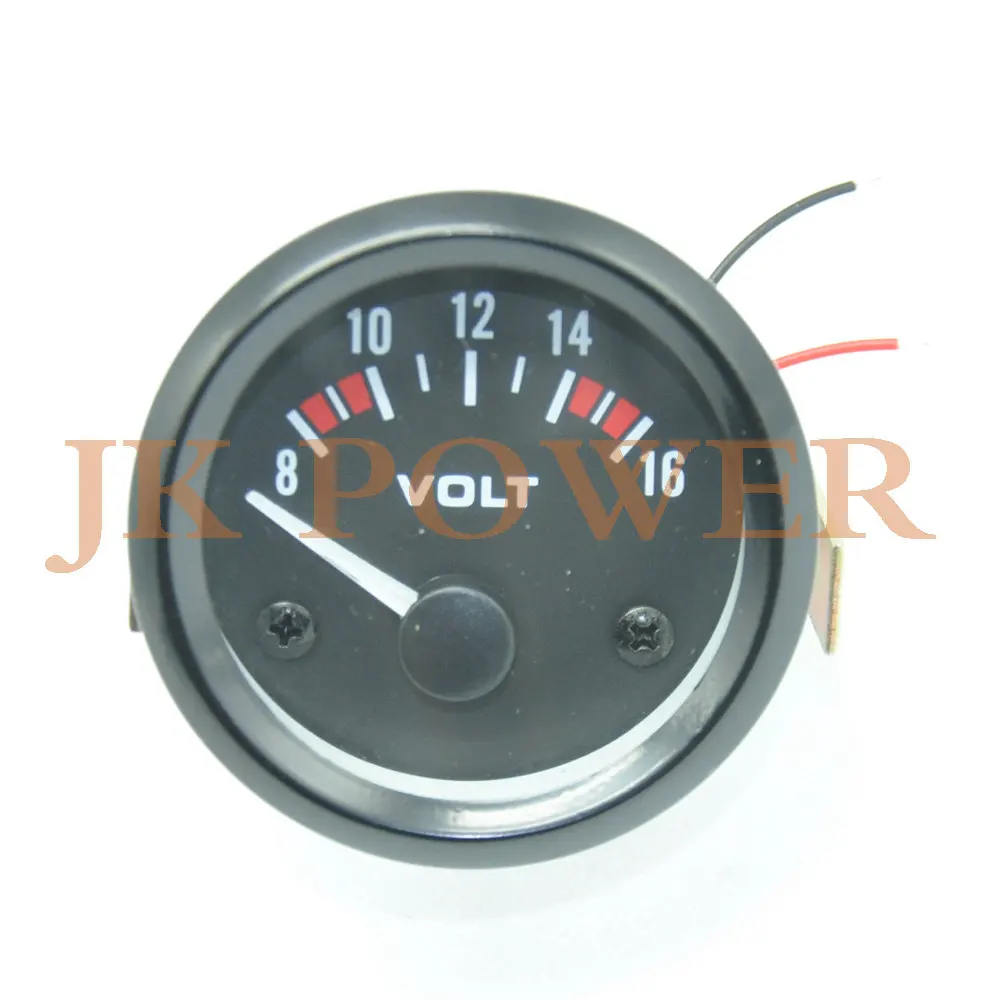 JK 52MM Universal Car Black Analog Pointer Voltage Volts Meter Gauge 8-16V White LED Light