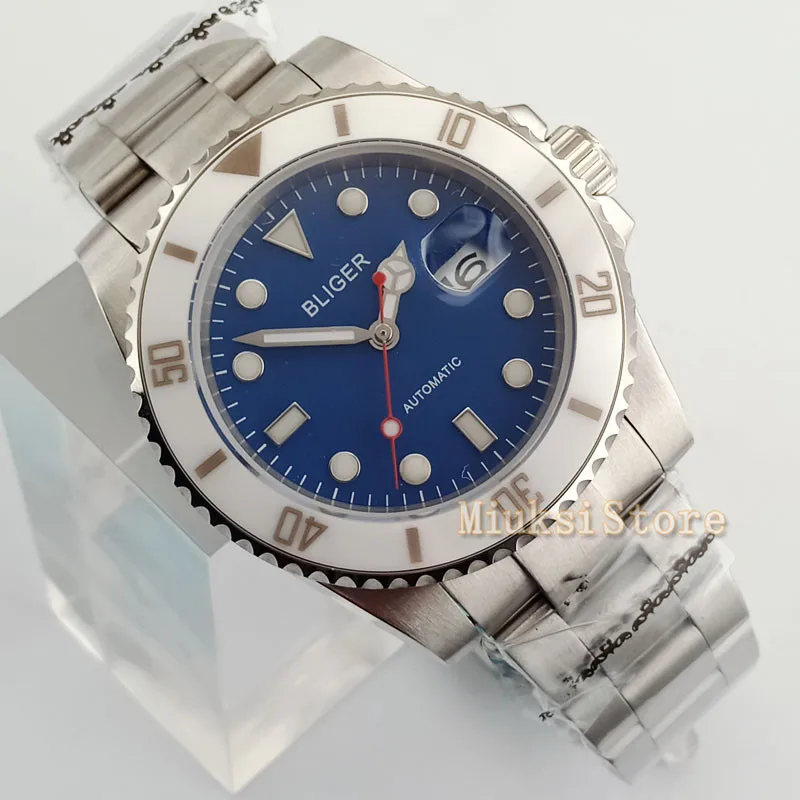 

40mm Date Horloge Montres Hommes bracelet Sport Relogio blue dial Masculino Luminous Automatic Top Marque Luxe