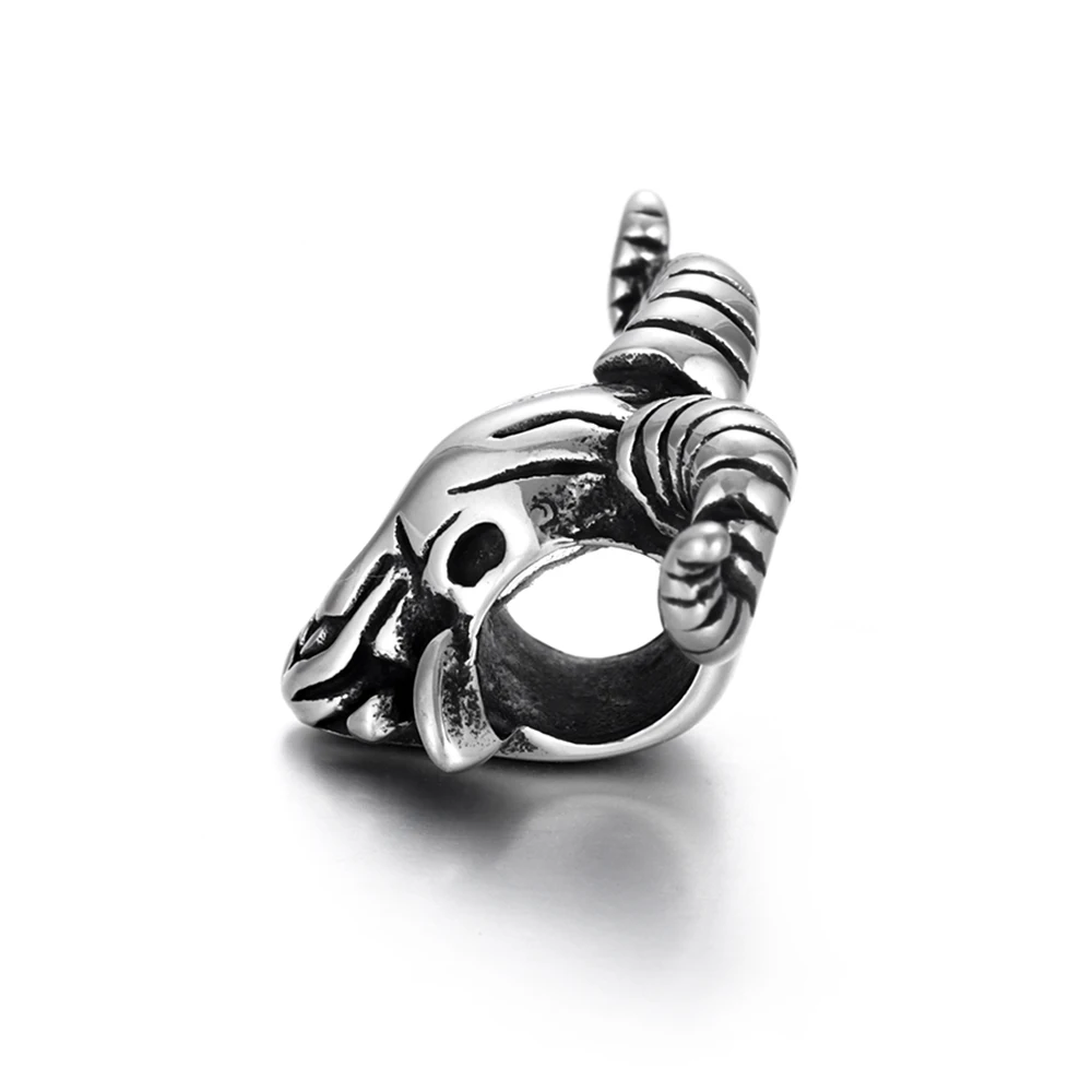 Stainless Steel Beads Goat 6mm Large Hole Bead Blacken Animal Charms Slider for Leather Bracelet Making DIY Jewelry Finding