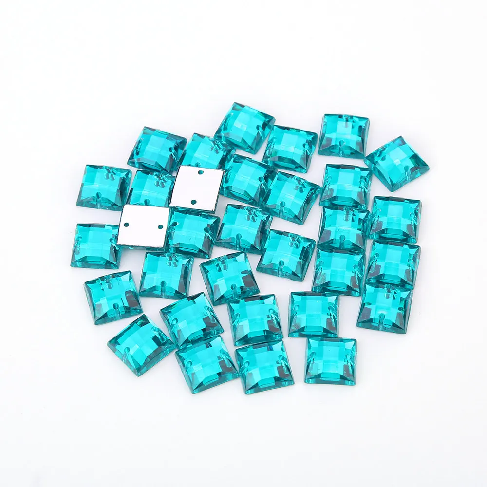 10mm 100pcs square with two holes Glitter Crysta Sew On Rhinestone Acrylic Flatback Sewing  Beads For DIY Garment Jewelry