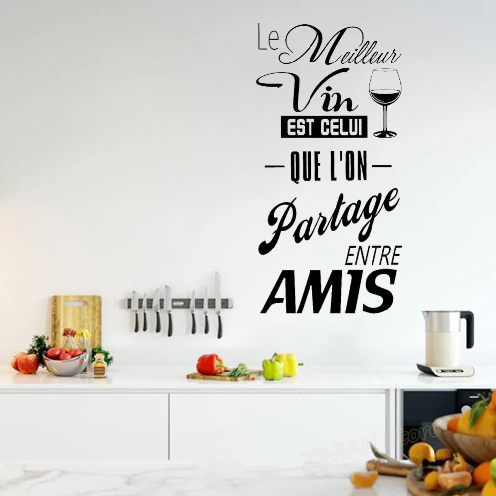 French Wine Quote Decal for Kitchen Home Decoration Bar Le meilleur vin est celui que l'on partage entre amis Wall Stickers Z787