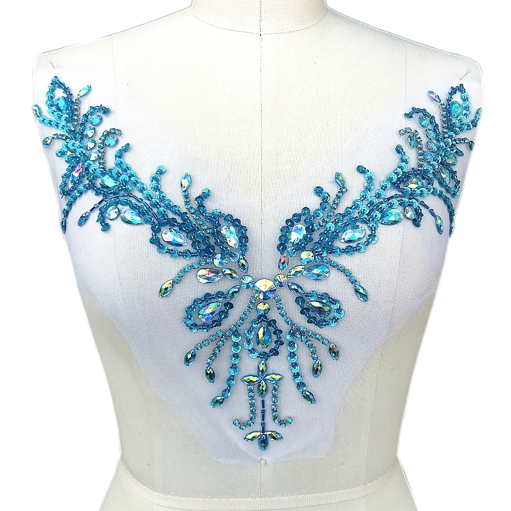 PHOENIX Wing V-Neck Sew On Sequin Mirror Rhinestones Crystal Beaded Trim For Bridal Design Szycie sukienek Aplikacje na ubrania