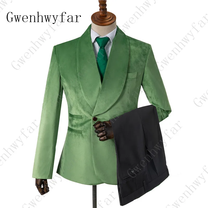 

Gwenhwyfar Green Velvet Groom Tuxedo Shawl Lapel Men Suits For Wedding 3 Piece (Jacket+Pants+Vest) Costume Homme Terno Masculino