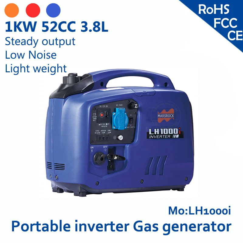 

1KW 52cc 3.8L 120V or 230V Portable inverter gas generator overload and low oil alarm Steady output & Low Noise & Light weight