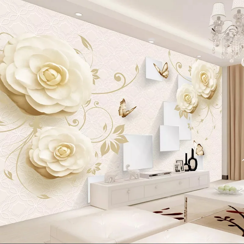 

Custom Modern 3D Stereo Flowers Butterfly Mural Wallpaper Living Room TV Sofa Bedroom Romantic Decor Waterproof Wall Stickers