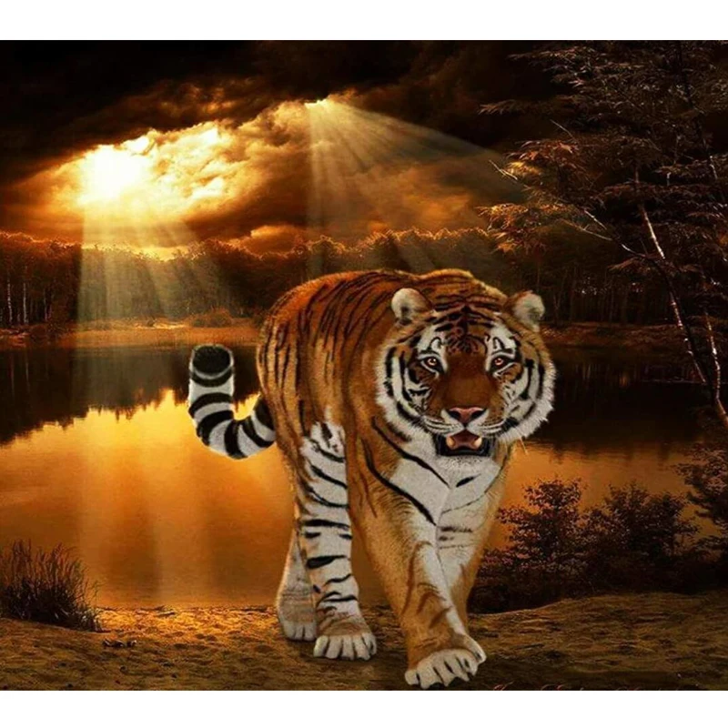 100% Full 5D Diy Daimond Painting Cross-stitch A Tiger 3D Diamond Painting Full Round Rhinestones Paintings Embroidery Diamant