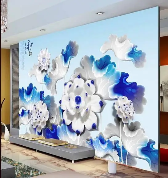 3D three-dimensional relief stylish backdrop decorative painting lotus mural 3d wallpaper flower wallpaper