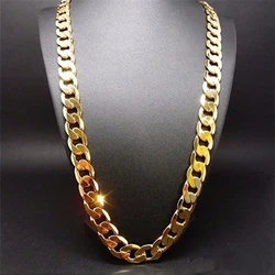 Pure Gold Color Men's Cuban Chain Necklace Jewelry,Plated 24k Gold 10mm Heavry Link Chain Necklace for Men 55/60/65/70CM Long