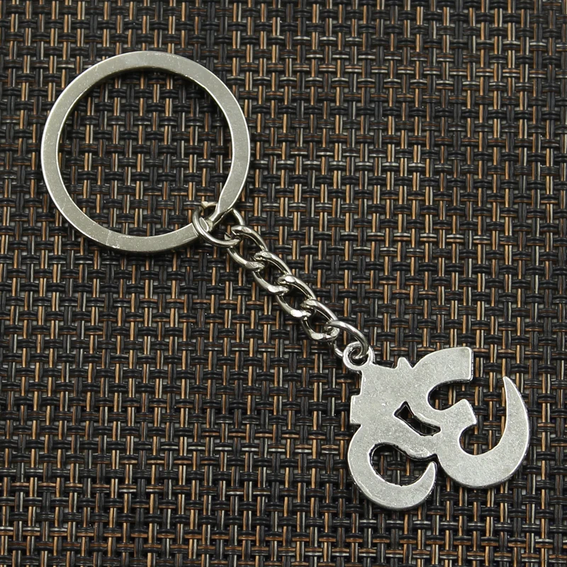 Fashion 30mm Key Ring Metal Key Chain Keychain Jewelry Antique Silver Color Plated Yoga Om 30x26mm Pendant