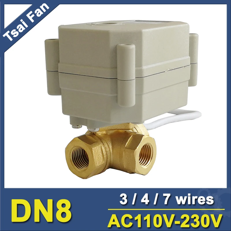 

TF8-BH3-C AC110V-230V 1/4'' 3 Way L Type Brass Electric Ball Valve with position indicator only for water flow control CE