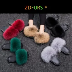 ZDFURS 2019 Fashion Fox Fur Slippers  Real Fur Slides Summer Flip Flops Casual Vogue Fox Fur Sandals Vogue Plush Shoes Wholesale