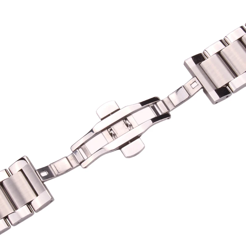 18 20 21 22 23 24mm Watchbands Solid Stainless Steel Silver Men Watch Band Bracelet Double Fold Deployment Clasp Strap