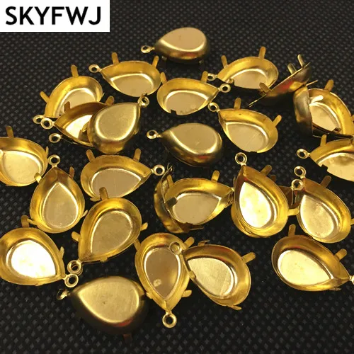 Satu Lingkaran Baku Kuningan Warna Teardrop Pendant Pengaturan Untuk Pear Droplet Bentuk Fancy Stones Ukuran 10x14mm, 13x18mm, 18x25mm, 20x30mm