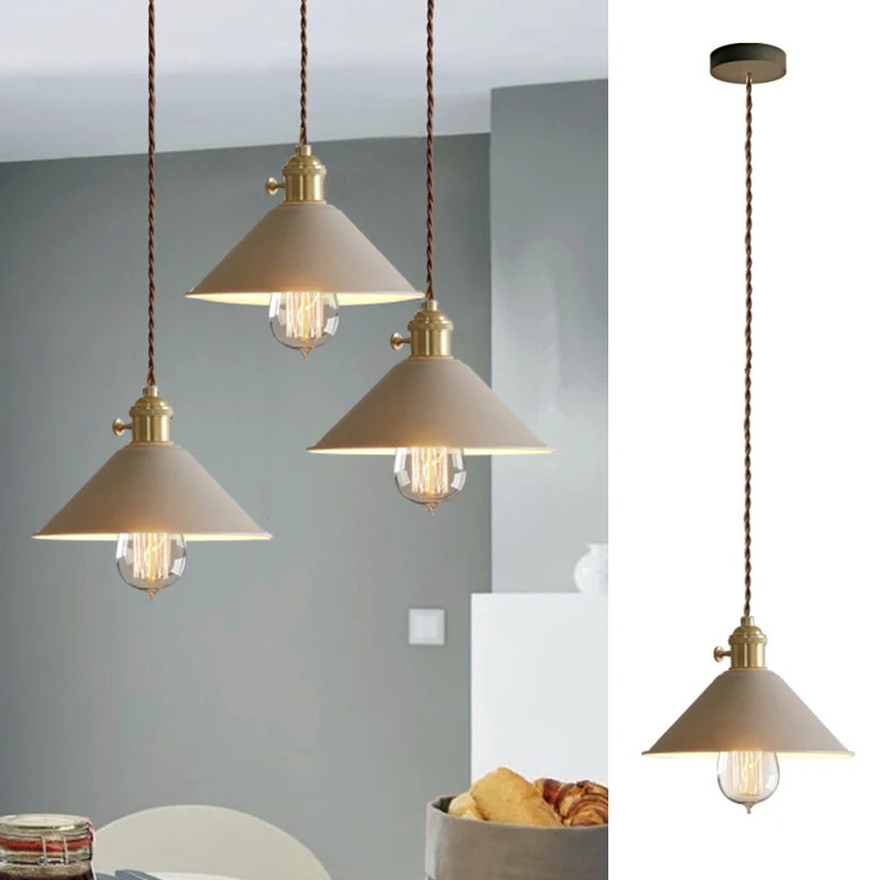 

Kitchen Island Pendant Light Khaki Metal Lighting Fixtures Bar Pendant Lamps Bedroom Lights Office Modern LED Ceiling Lamp