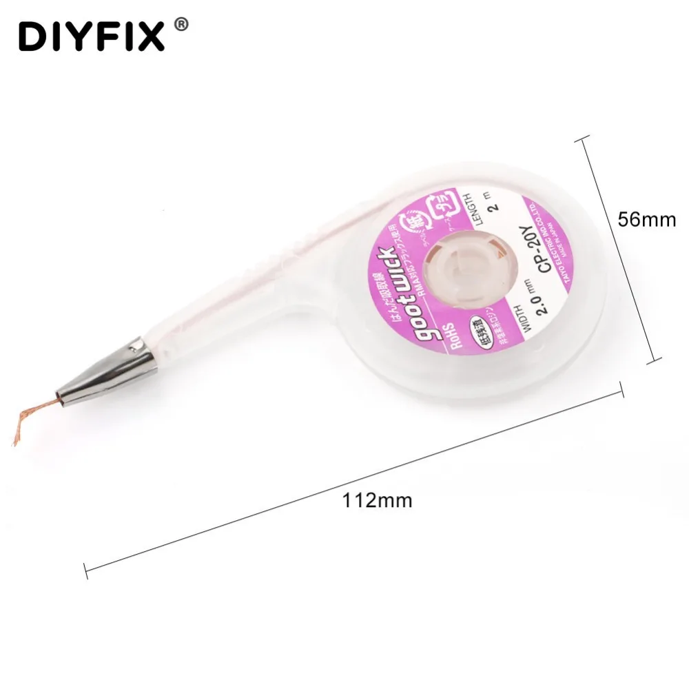 DIYFIX 1Pc 2.0mm*2M Desoldering Wick Desoldering Braid Solder Remover Vacuum Sucker BGA Solder Wick Welding Soldering Tools