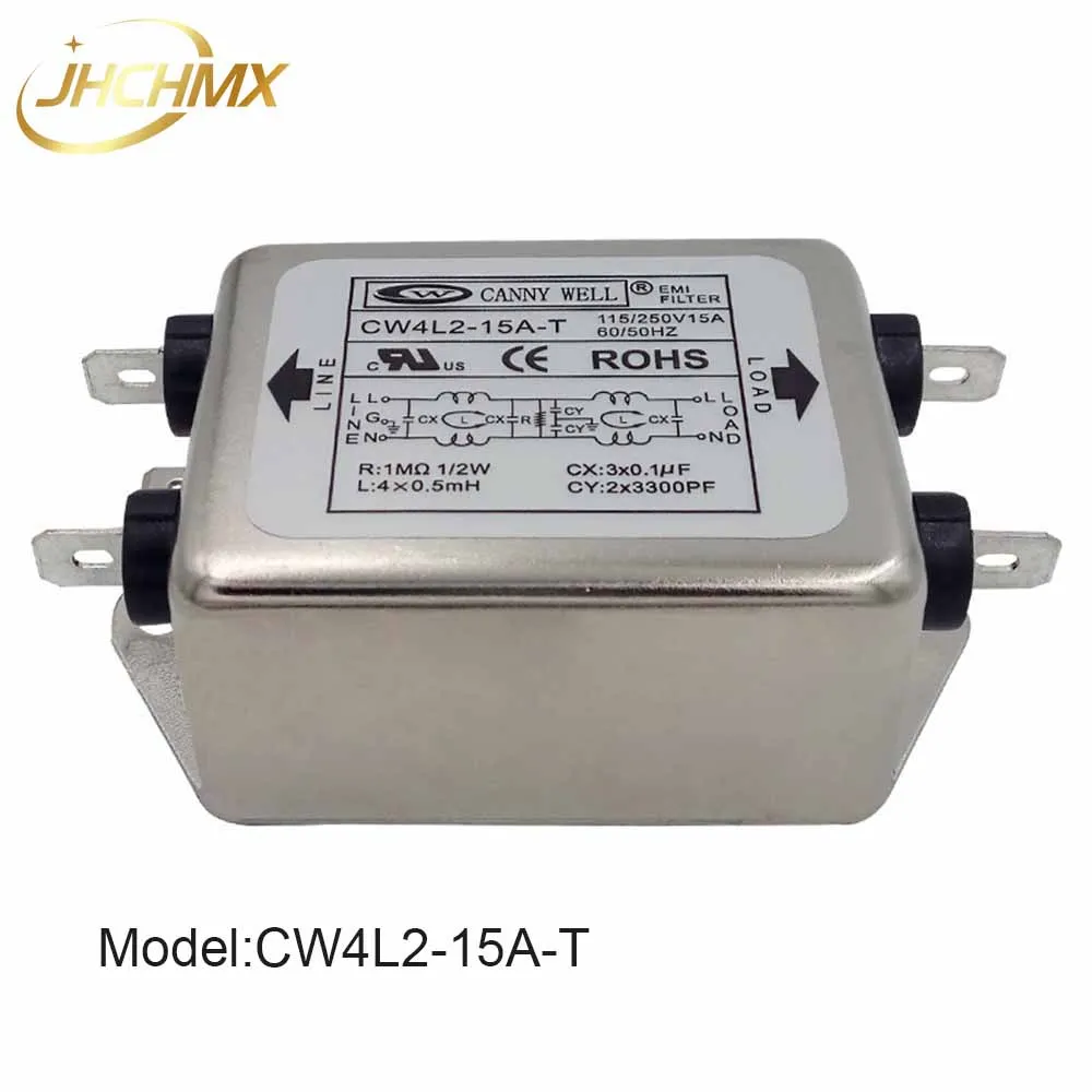 JHCHMX High Quality Power EMI Filter CW4L2-10A/15A/20A-T Single Phase AC 115V/250V 50/60HZ For Co2 Laser Cutting Machines