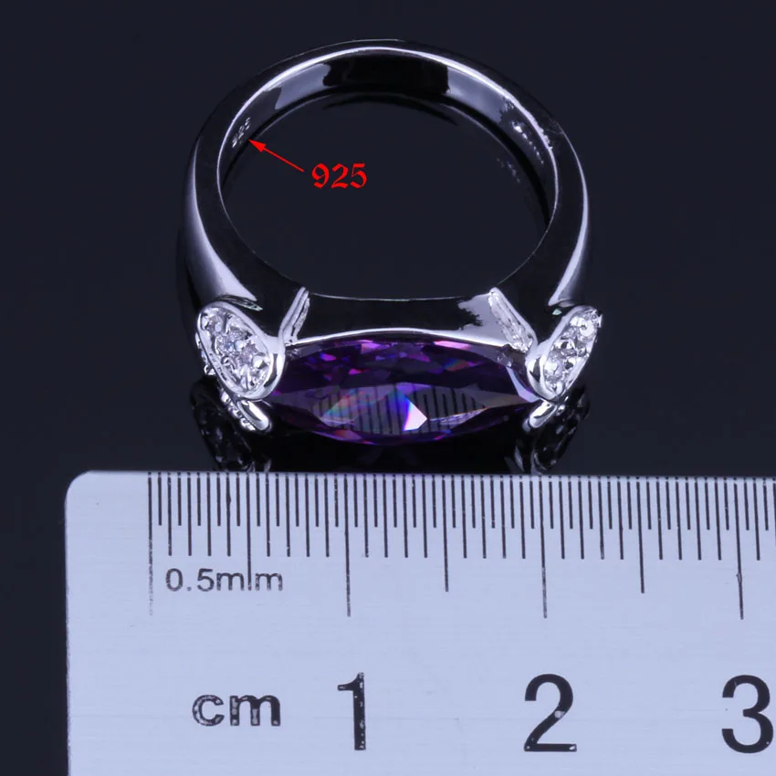 Unique Marquise Purple Cubic Zirconia White CZ Silver Plated Ring V0654