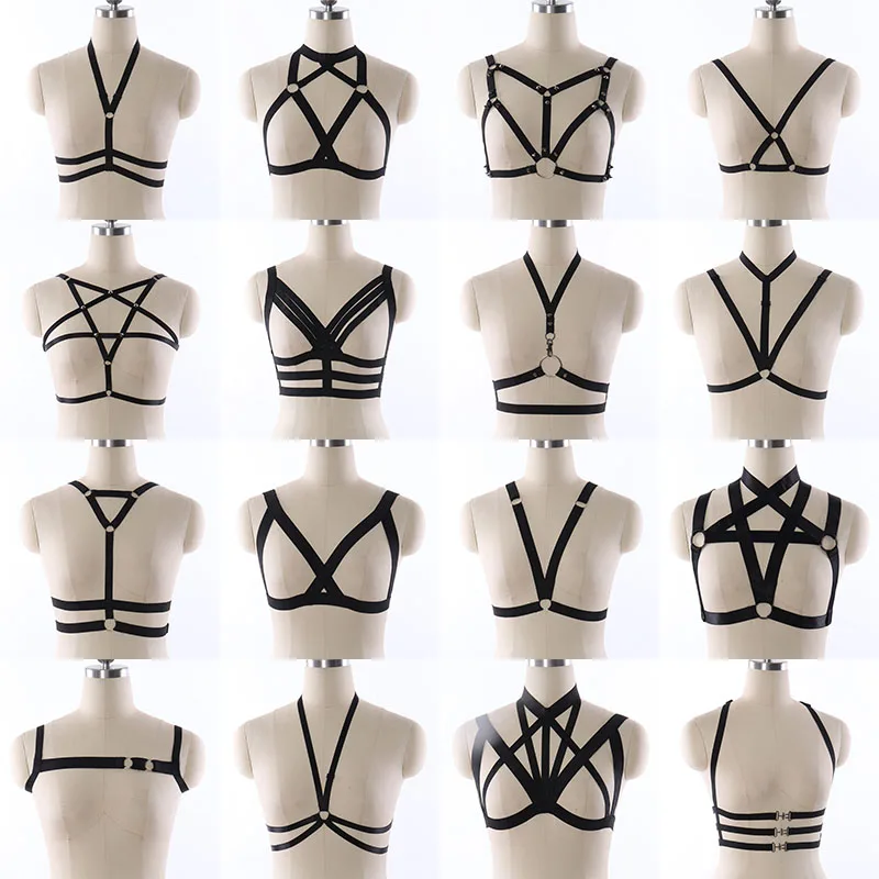 

Sexy Black Crop Tops Harness Bra Women Fetish Bondage Harness Harajuku Gothic Body Harness Belt Sexy Nightclub Costumes Cage Bra