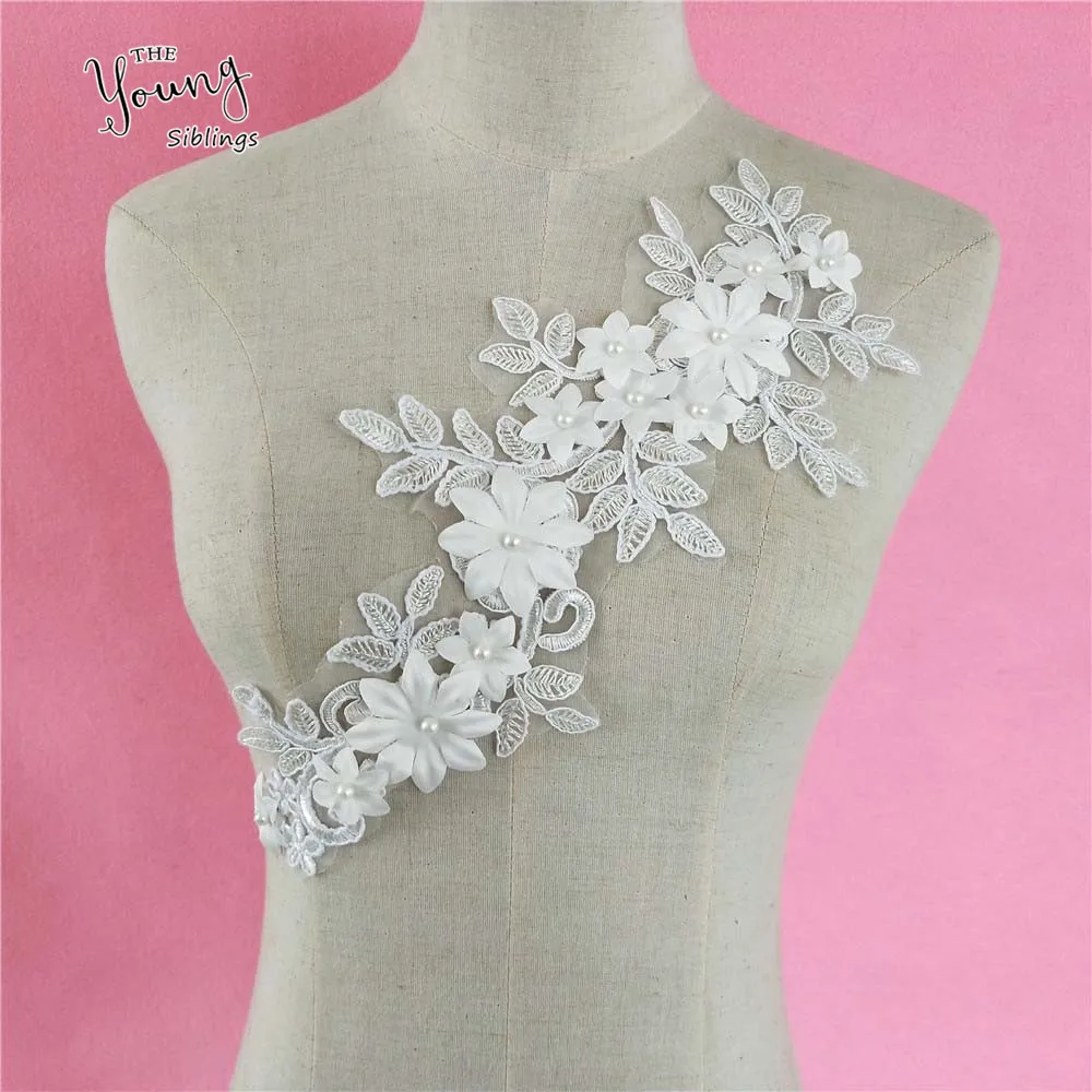 Hot sale ABS pearl 3D Flower white lace collar Fine sewing Fabric Accessories Decorate Supplies craft Applique Costume YL1256