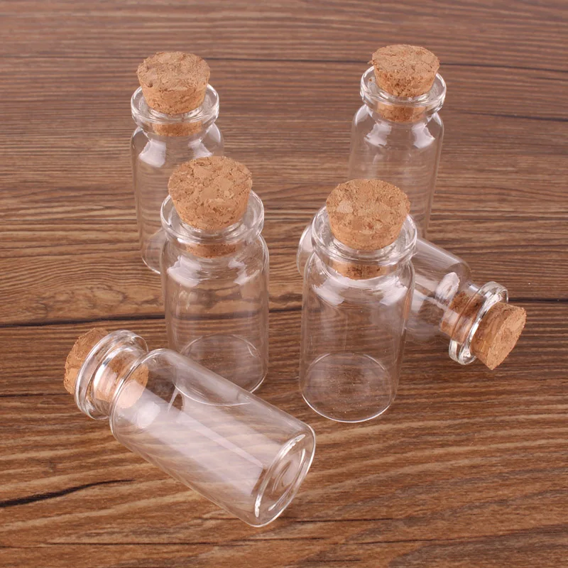 Size 22*45*12.5mm 8ml Mini Glass Perfume Spice Bottles Tiny Jars Vials With Cork Stopper pendant crafts wedding gift 100pcs