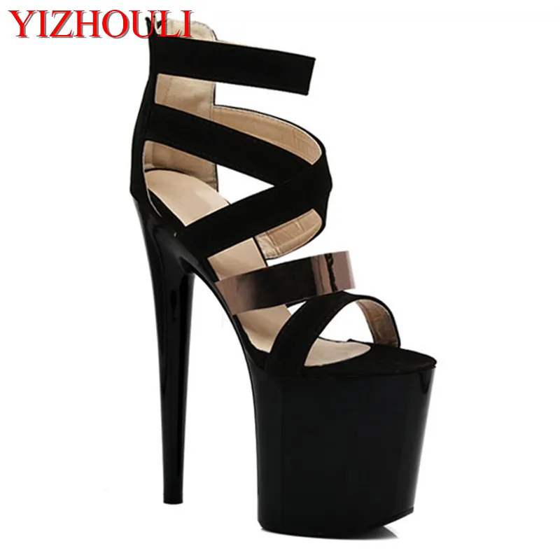 

Summer high heels stage banquet sandals, black stilettos Nightclub pole dance performance 20cm high heels, sandals