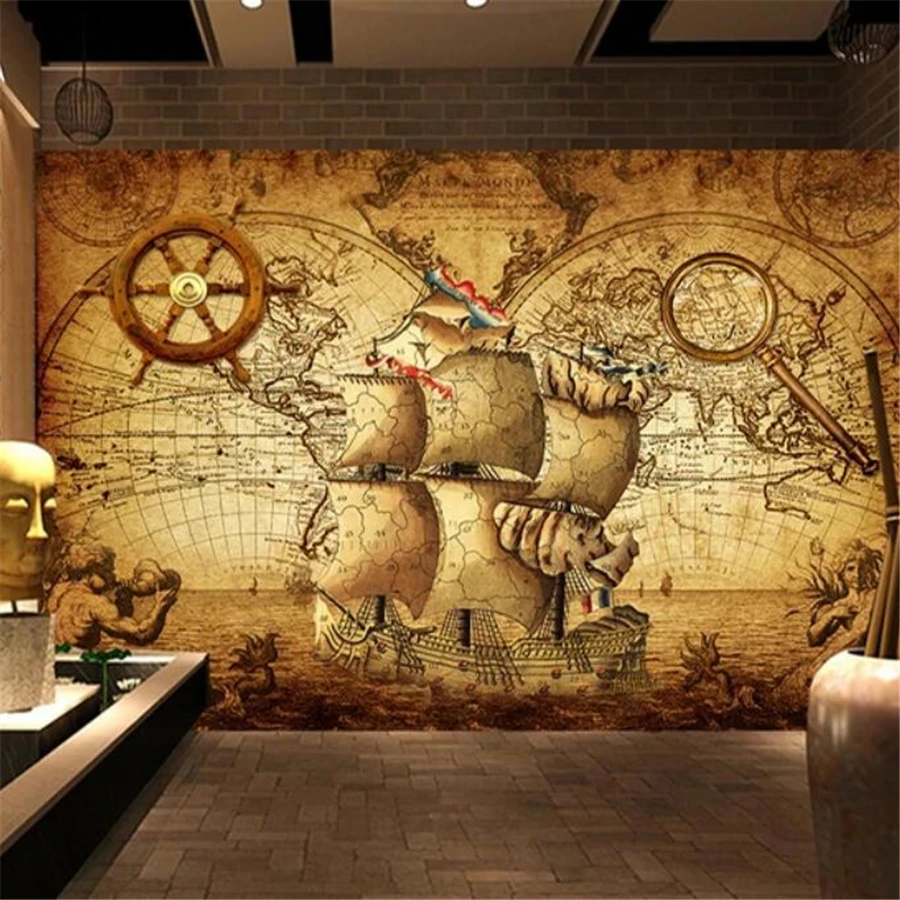 Custom wallpaper 3d mural retro nautical world map theme mural background wall living room bedroom wallpaper 3d papel de parede