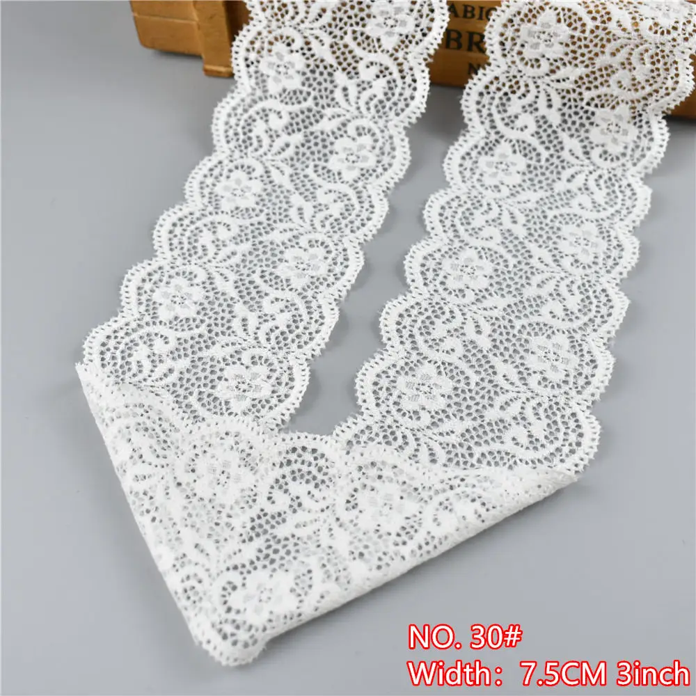 Wunderschönes 5 Yard/Lot hochwertiges weißes elastisches Spitzenband zum Nähen, Basteln, für Unterwäsche, afrikanische Spitzenstoffe, DIY Handarbeit. – Detail 32