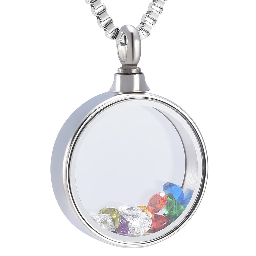 Floating Glass Locket Cremation Jewelry Memorial Urn Holds Lots More Ashes Necklace for Women Birthstone Zircons Include Pendant