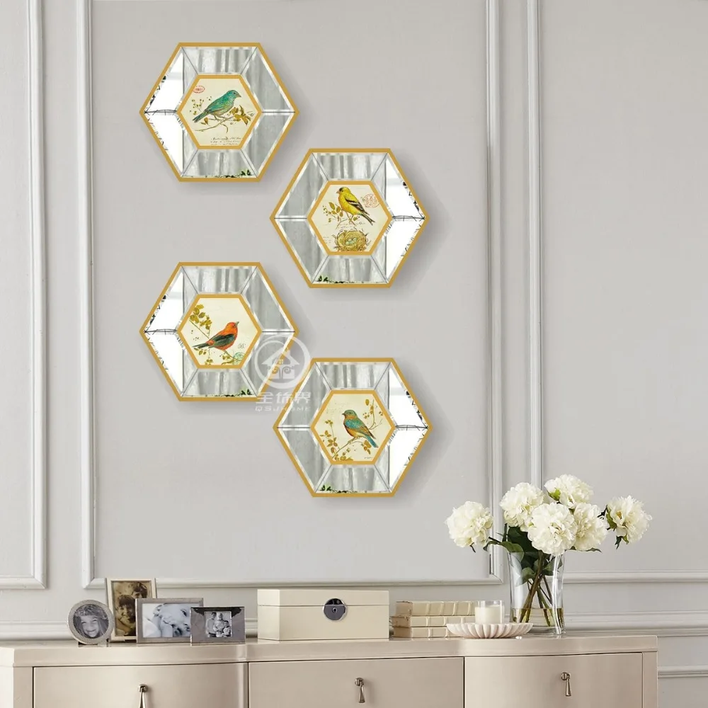 Hexagon glass wall mirror photo frame art  mirrored picture frame console mirror set wall decorative mirror art