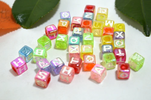 250 Assorted Colorful Transparent Acrylic Alphabet Letter Cube Pony Beads 7X7mm