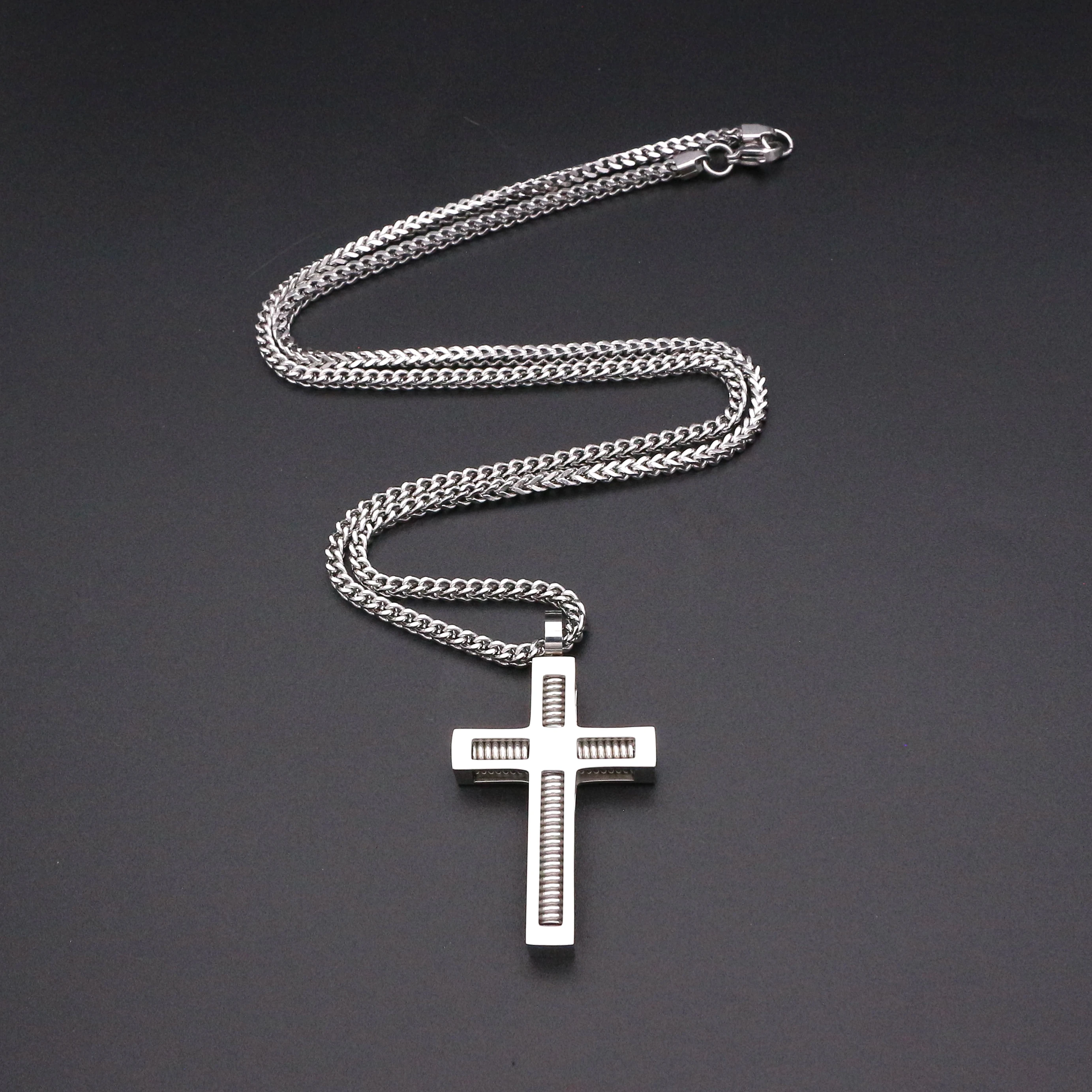 New Arrival Womens Cross Necklace 60CM Chain Stainless Steel  Pendant Screw Cross Gold Color Mens Necklace For Women Best Gift