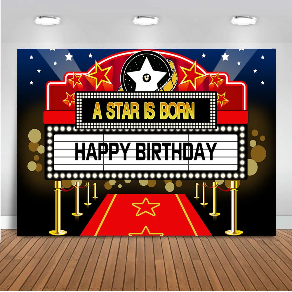 

Cinema Happy Birthday Theme Party Backdrop for Photography Movie Photo Booth Background Studio Red Carpet Printed 405