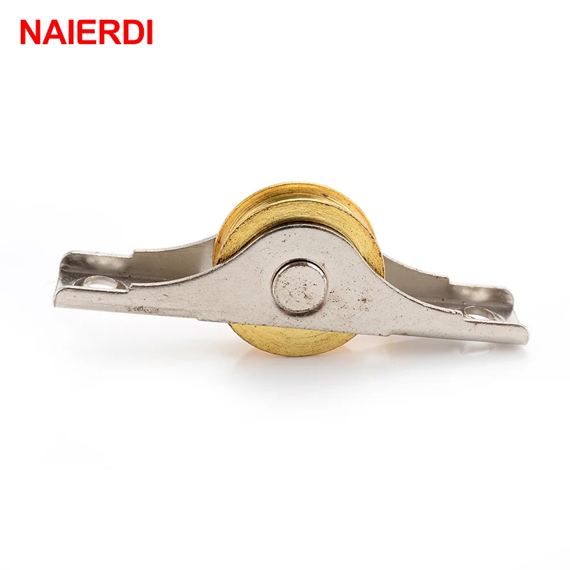 2PCS NAIERDI Sliding Door Roller Cabinet Copper Caster Wheel Pulley Runners For Wardrobe Window Furniture Hardware