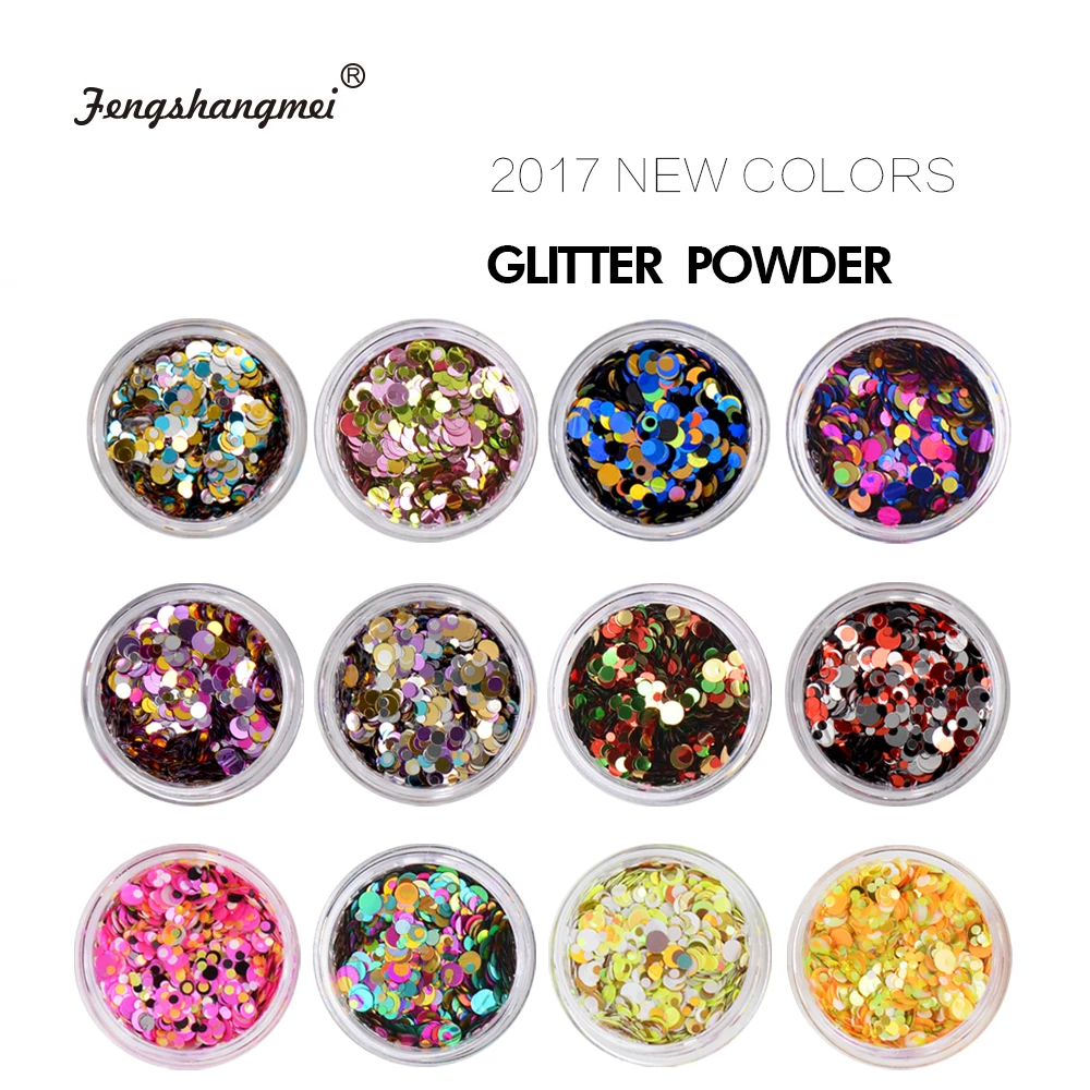 fengshangmei 12 Bottles Nail art decorations Small Round Holographic Laser Paillettes Mix Colors Sequins Manicure Nail Glitter