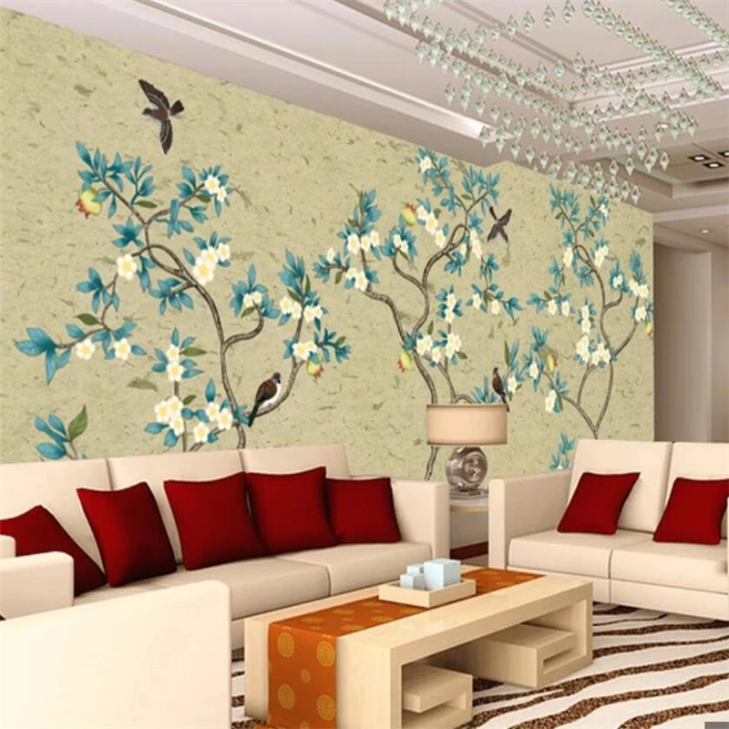 

beibehang Custom wallpaper 3d photo mural large hand-painted Chinese flower and bird HD background living room bedroom wallpaper