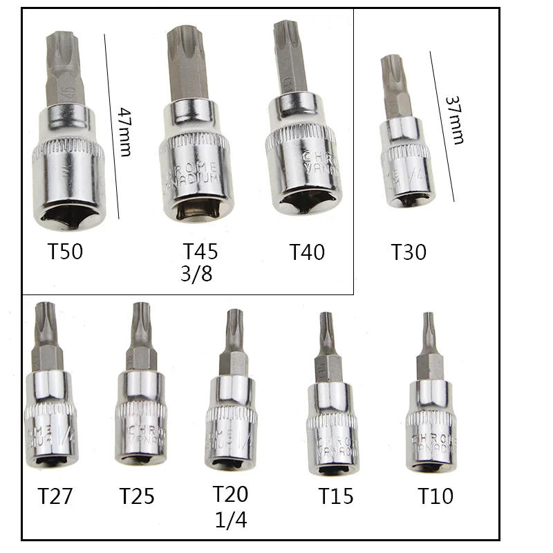 FATCOOL New 9pc Tamper Proof Torx Star Bit Socket Set  1/4\