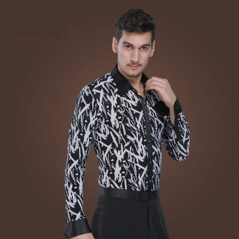 

New Arrival Square Dance Shirt Male Ballroom Dancing Jacket Ballroom Dance Long Sleeve Adult Modern Dance Latin Suit B-5991