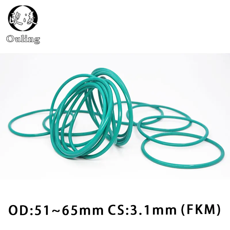 Rubber Ring Green FKM O ring Seal 3.1mm Thickness OD51/52/53/55/56/58/60/61/62/63/65mm Rubber ORings Seal Oil Ring Gasket Washer