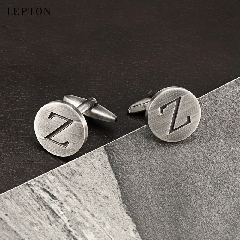 

Lepton Letters Z of an alphabet Cufflinks For Mens Antique Silver plated Round Letters Z cuff links Men shirt cuffs Cufflinks