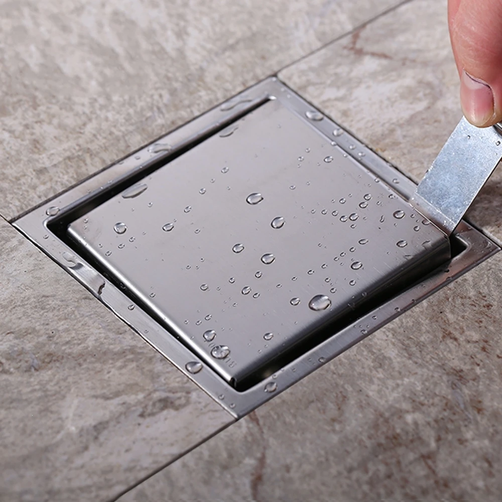 Tile Insert Square Floor Drain Waste Grates Bathroom invisible Shower Drain 150 x 150MM,304 Stainless steel--MD-M04