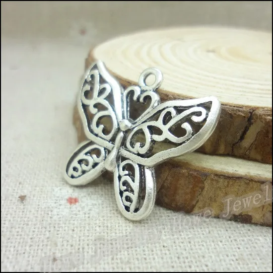 ¡Envío gratis! Colgante de mariposa de plata antigua de 32 piezas, apto para pulseras, collar, fabricación de joyas de Metal DIY