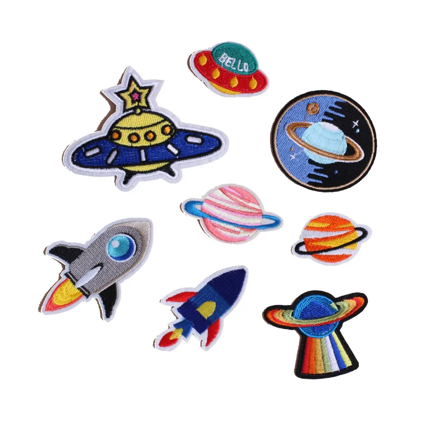 

8pcs/set Spaceship planet embroidered Patches for Clothing iron on Embroidery Stickers Clothing Applique Decoration carton Badge