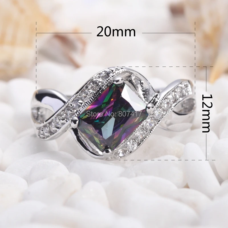 SHUNXUNZE Rainbow Mystic Cubic Zirconia Big vintage Engagement Wedding rings jewelry for women Rhodium Plated R788G size 6 7 8 9